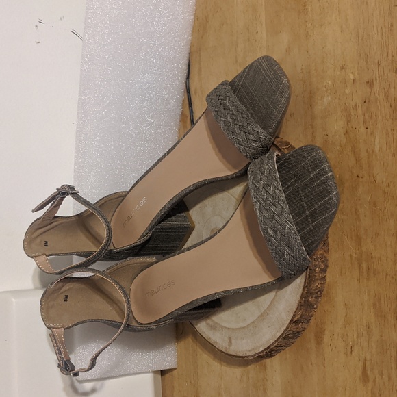 Maurice’s Roxy Braided Strap Block Heel Gray Plaid Size 8 M - Picture 2 of 8